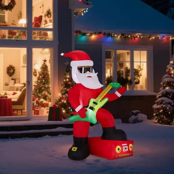 Dropship 7.5FT Lighted Christmas Inflatable Decoration, Inflatable Black Santa Playing Electric Guitar, Funny Blow Up Yard Decorations With Built-in LED Lights For Holiday Party Front Yard Lawn Garde null