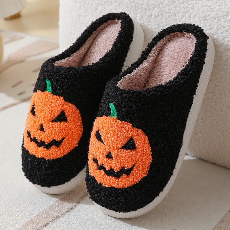 Halloween Pumpkin Cartoon Slippers Warm Winter Slippers Men And Women Couples Indoor House Shoes null