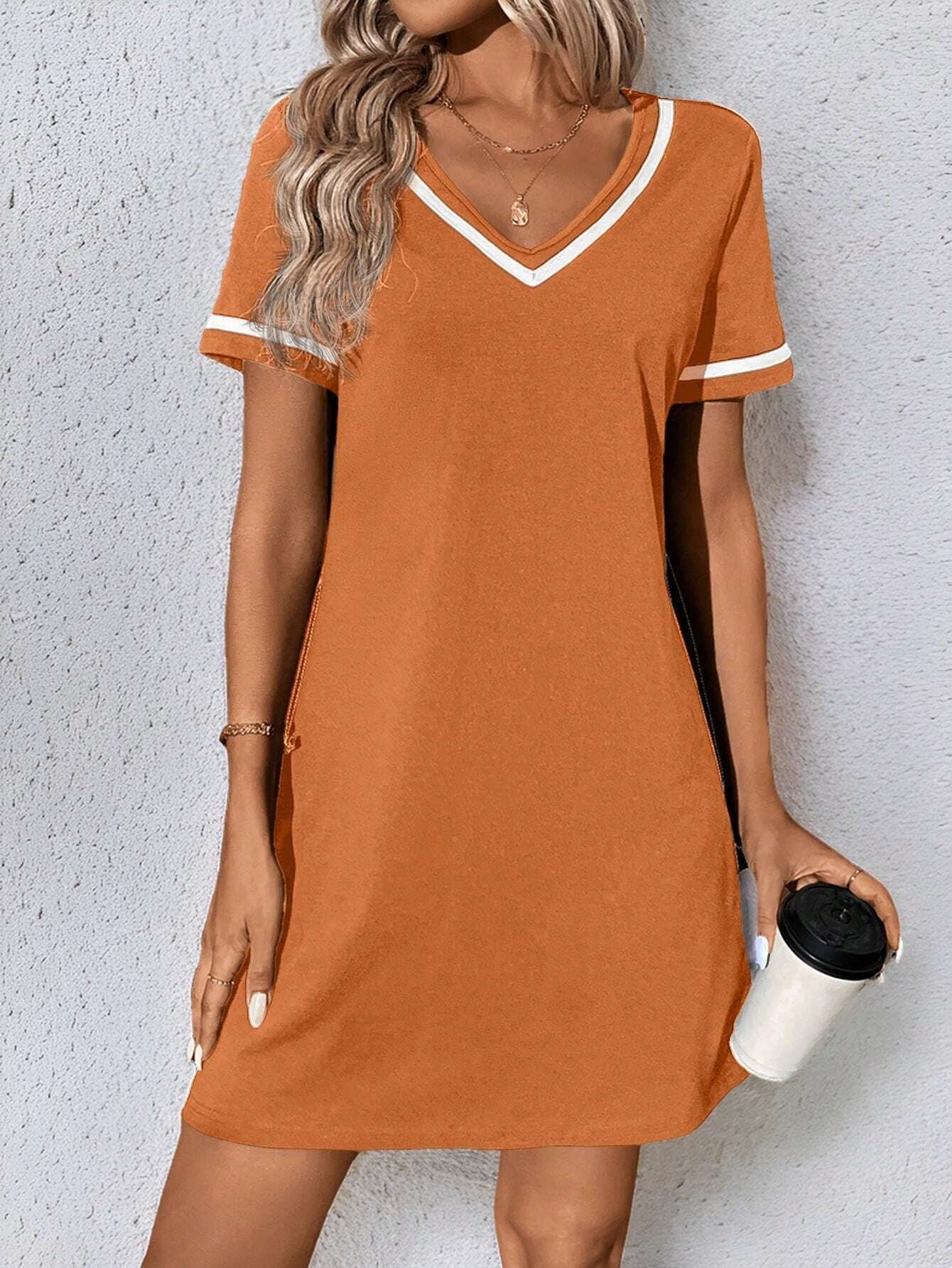 Women's Dress Black V-neck Casual Short Sleeve Dress null