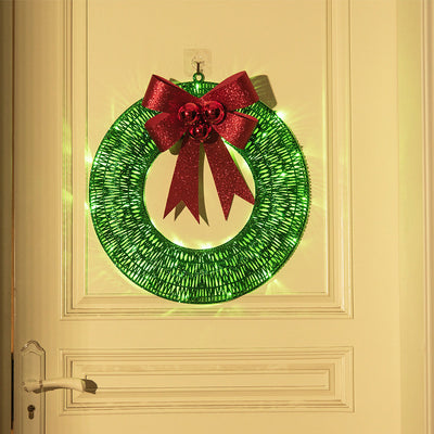 Christmas Garland 50CM Luminous LED Warm Light Metal Luminous Wreath With Big Bowknot Christmas Front Door Home Holiday Party Door Hanging Decor null