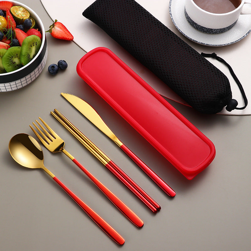 304 Dinnerware Set Flatware Kitchen Accessories Camping Travel Sets Gold Knife Fork Spoon Portable Cutlery Sets With Case null