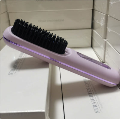 2 In 1 Straight Hair Comb Wireless Hair Straightener Brush Hair Fast Heating Portable Hot Curler USB Charging null