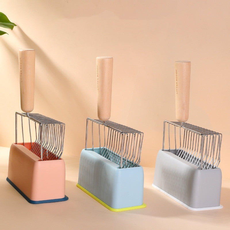 Metal Filter Cat Litter Shovel Set Pet Toilet Cleaning Scoop Poop Clean Tool Large Wooden Handle Pets Supplies null