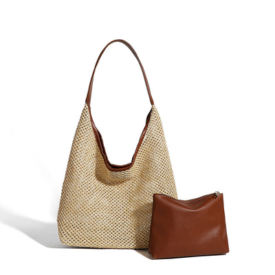 Retro Straw Woven Tote Bag Shoulder Large Capacity Beach Bag null