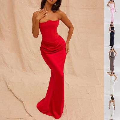 Slim Tube Top Long Dress Sexy Fashion Bandeau Backless Party Evening Dresses For Women Clothing null