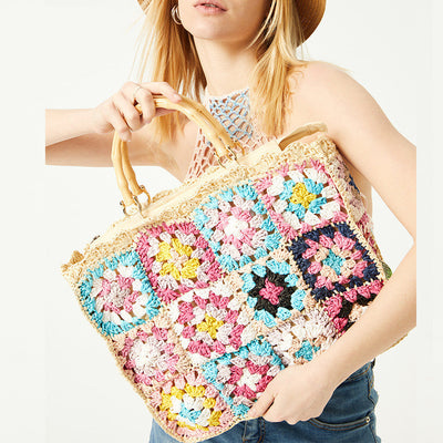 Fashion Cool Contrast Color Straw Bag Women null