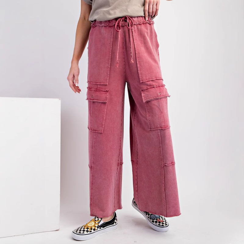 Women's Casual Working Pants High Waist Large Pocket Straight-leg Pants null