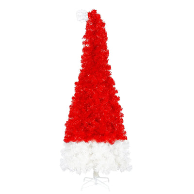6FT Artificial Christmas Tree With LED Light, Santa's Hat Shape Artificial Whimsical Xmas Tree With 1050 Tip, Curved Xmax Tree null