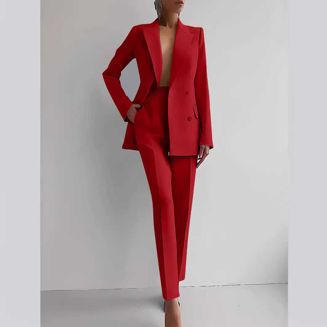 Casual Suits Fashion Long Sleeve Single-breasted Jacket Top And Slim Fit Trousers Women's Business Suits null