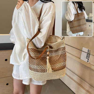 Summer Stripe Straw Sholder Bags With Tassel Pendant Fashion Large Capacity Seaside Vacation Beach Bags null