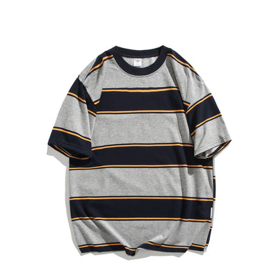 Cotton Round Neck Striped Off-shoulder Short Sleeve null