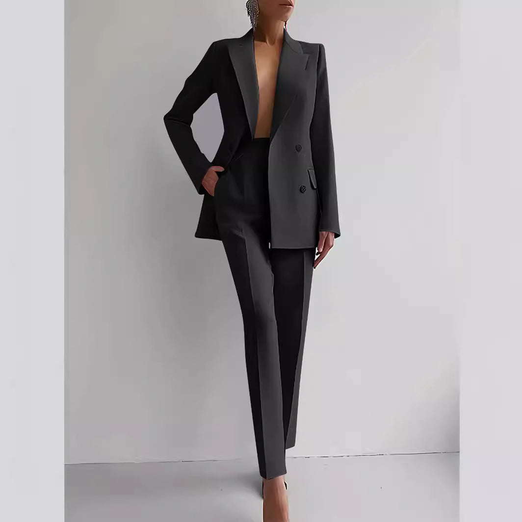 Casual Suits Fashion Long Sleeve Single-breasted Jacket Top And Slim Fit Trousers Women's Business Suits null