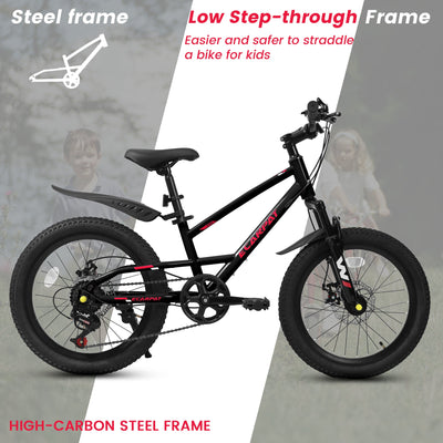 A20184 20 Inch Mountain Kids Bike For Boys & Girls, Ages 6-12, 7-Speed With Front Suspension null