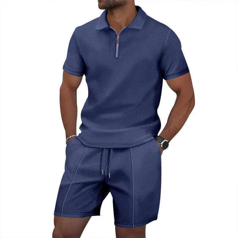 Solid Color Polo Collar T-shirt Shorts Casual Suit null