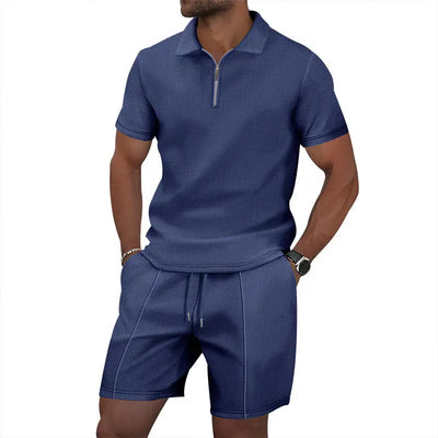 Solid Color Polo Collar T-shirt Shorts Casual Suit null