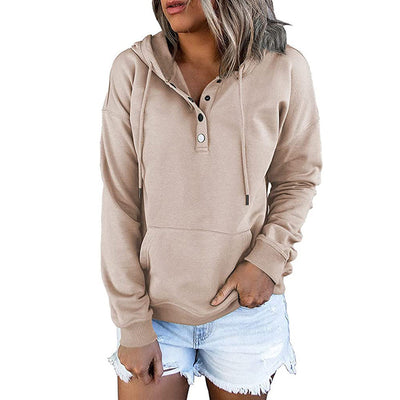Long-sleeved Hooded Sweatshirt With Pockets Fashion Casual Button Drawstring Design Hoodie Top Spring And Autumn Sports Clothing For Women null