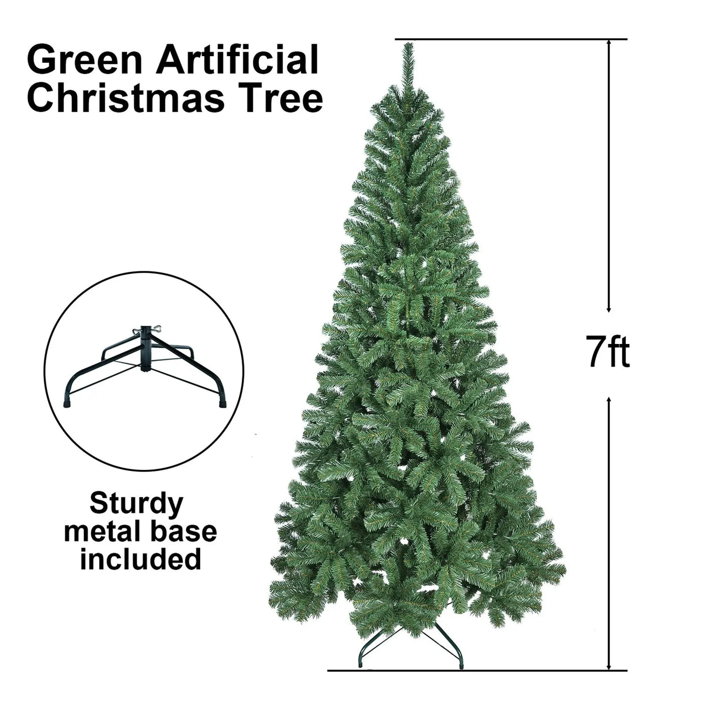 Unlit Artificial Christmas Tree, Green Xmas Tree And Folding Metal Stand For Indoor Holiday Decoration null