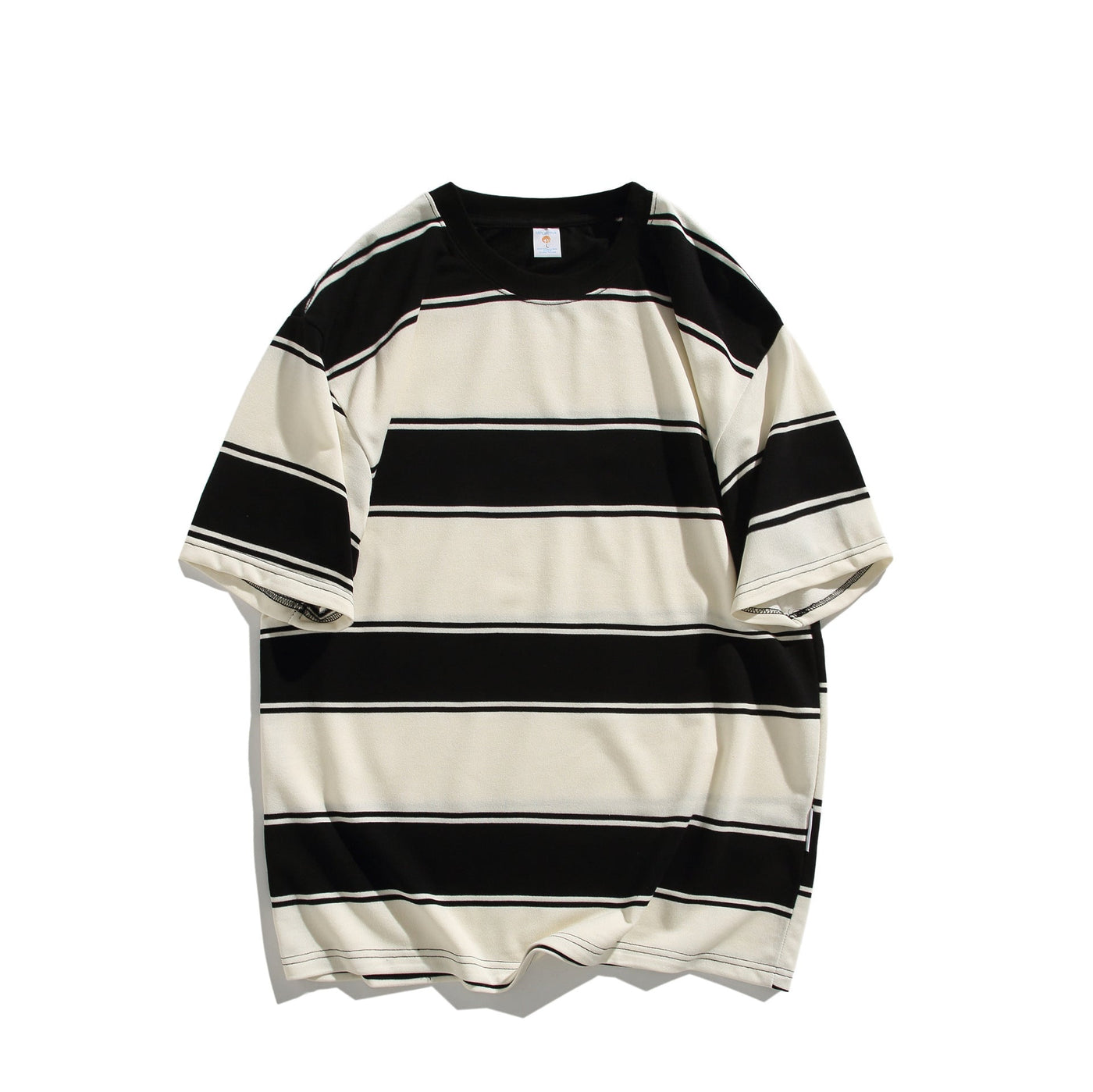 Cotton Round Neck Striped Off-shoulder Short Sleeve null