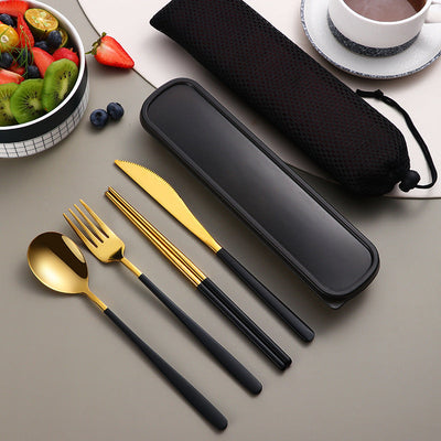 304 Dinnerware Set Flatware Kitchen Accessories Camping Travel Sets Gold Knife Fork Spoon Portable Cutlery Sets With Case null