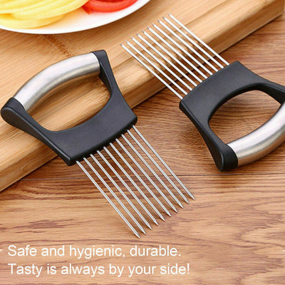 Food Slice Assistant - Stainless Steel Onion Holder Slicer Tomato Cutter NonSlip null