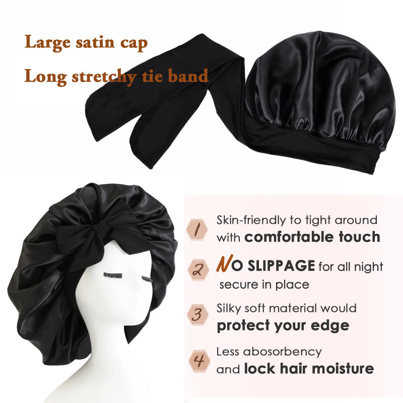 New Silk Bonnet For Sleeping Women Satin Bonnet Hair Bonnet Night Sleep Cap Scarf Wrap For Curly Hair With Tie Band For Curly Hair null