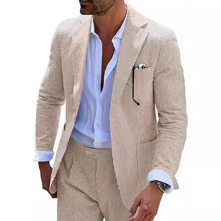 New Men's Seersucker Suit Two-piece Suit null