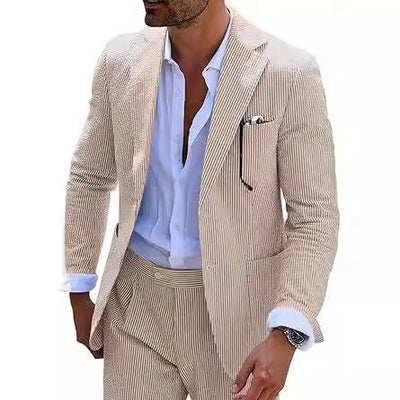 New Men's Seersucker Suit Two-piece Suit null