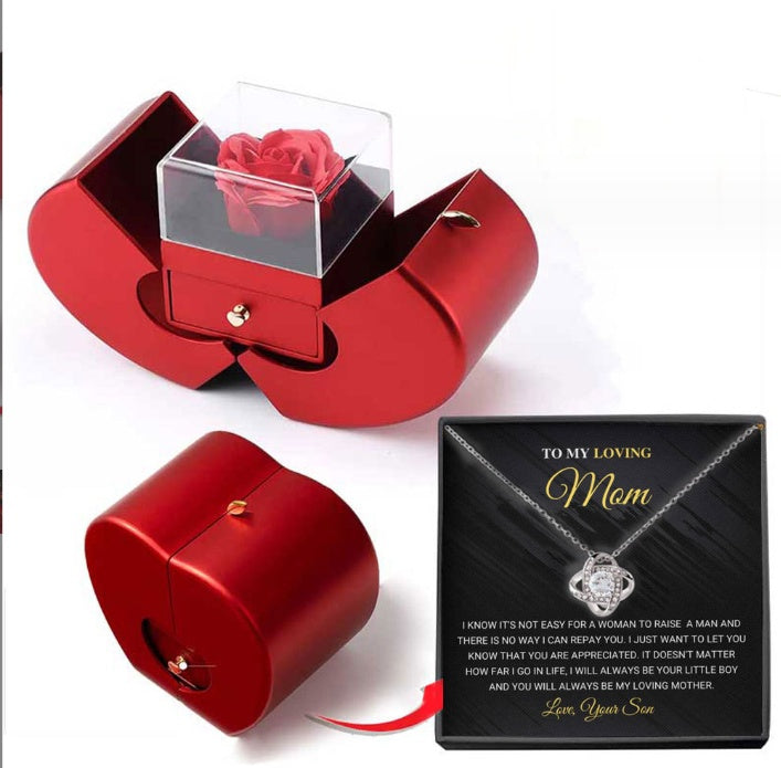 Fashion Jewelry Box Red Apple Christmas Gift Necklace Eternal Rose For Girl Mother's Day Valentine's Day Gifts With Artificial Flower Rose Flower Jewelry Box null