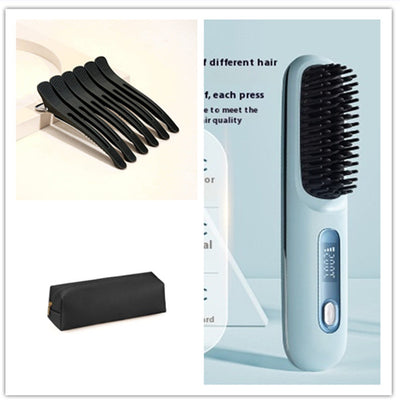 2 In 1 Straight Hair Comb Wireless Hair Straightener Brush Hair Fast Heating Portable Hot Curler USB Charging null