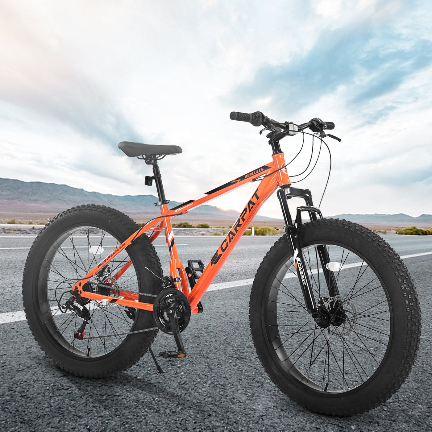 S26109 26 Inch Fat Tire Bike Adult-Youth Full Shimano 21 Speed Mountain Bike, Dual Disc Brake, High-Carbon Steel Frame, Front Suspension, Mountain Trail Bike, Urban Commuter City Bicycle null