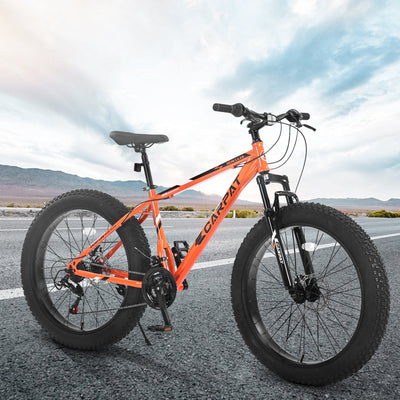 S26109 26 Inch Fat Tire Bike Adult-Youth Full Shimano 21 Speed Mountain Bike, Dual Disc Brake, High-Carbon Steel Frame, Front Suspension, Mountain Trail Bike, Urban Commuter City Bicycle null