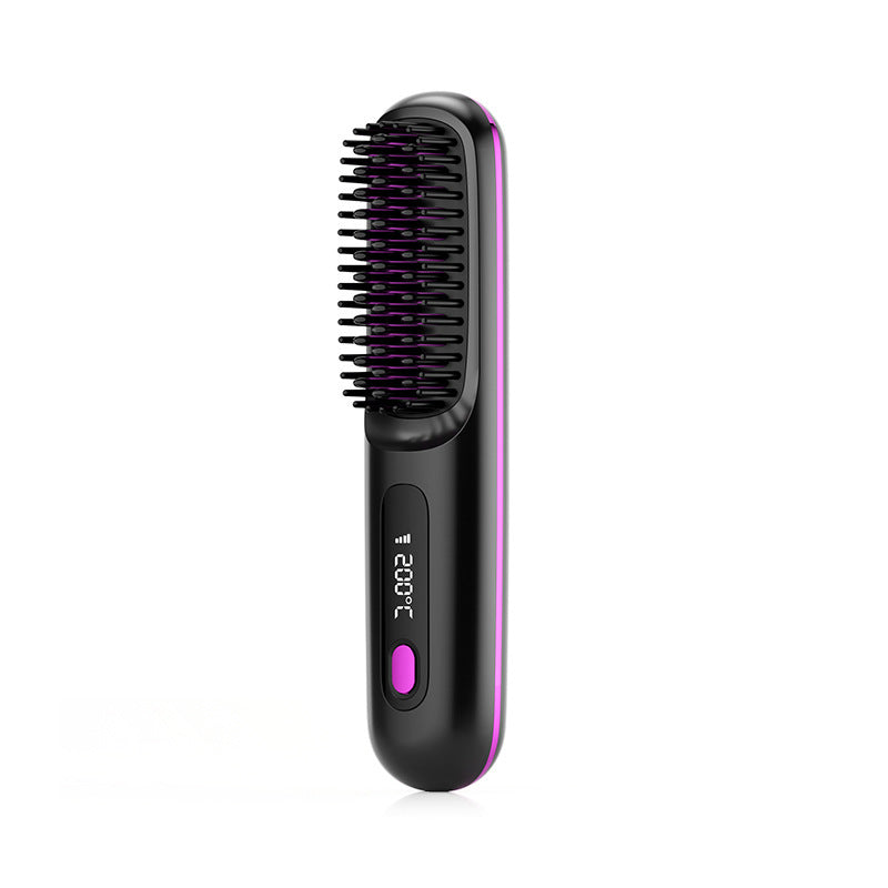 2 In 1 Straight Hair Comb Wireless Hair Straightener Brush Hair Fast Heating Portable Hot Curler USB Charging null