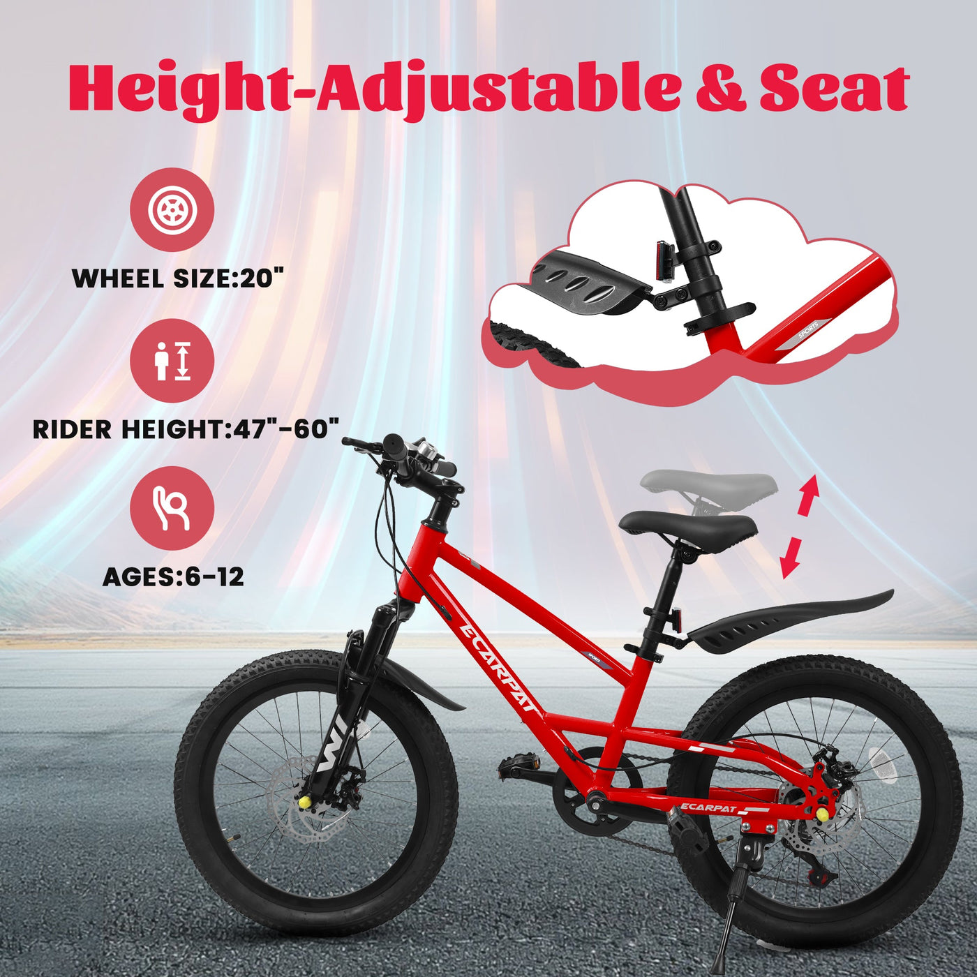 A20184 20 Inch Mountain Kids Bike For Boys & Girls, Ages 6-12, 7-Speed With Front Suspension null
