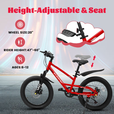 A20184 20 Inch Mountain Kids Bike For Boys & Girls, Ages 6-12, 7-Speed With Front Suspension null