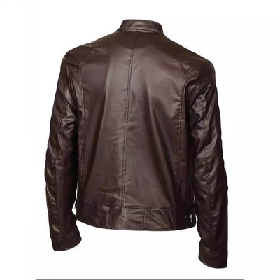 Men's Stand-up Collar Slim Fit Leather Jacket Zipper Pocket Decoration null