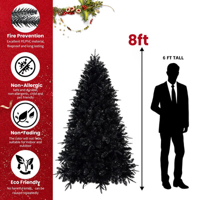Prelit Black Christmas Tree With White Lights Artificial Fake Christmas Tree With PE&PVC Branch Tips For Halloween And Xmas Tree For Holiday Decorations, Metal Stand And Hinged Branches null