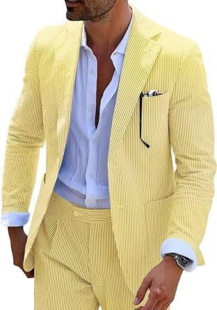 New Men's Seersucker Suit Two-piece Suit null