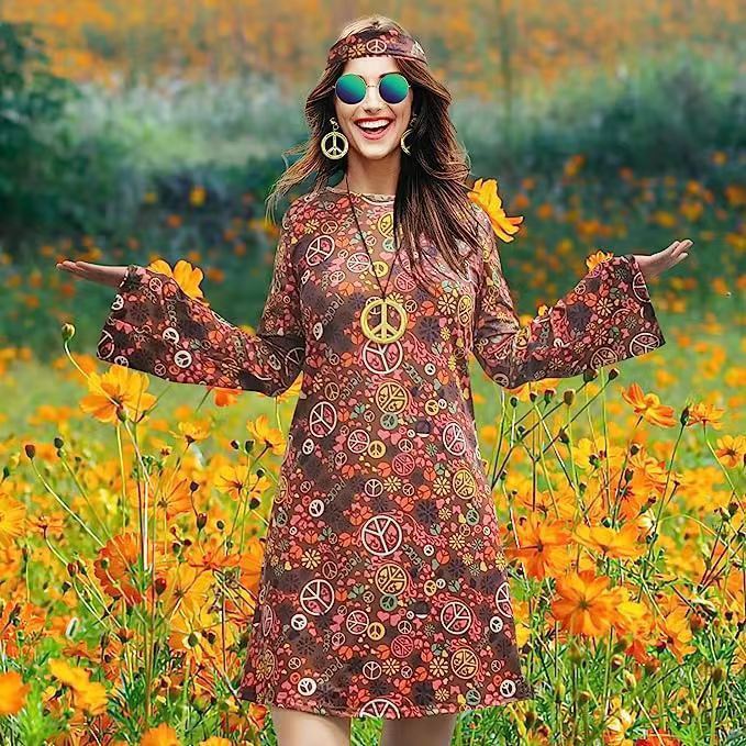 Vintage Hippie Clothing Print Women Dress Shoppers Synchrony