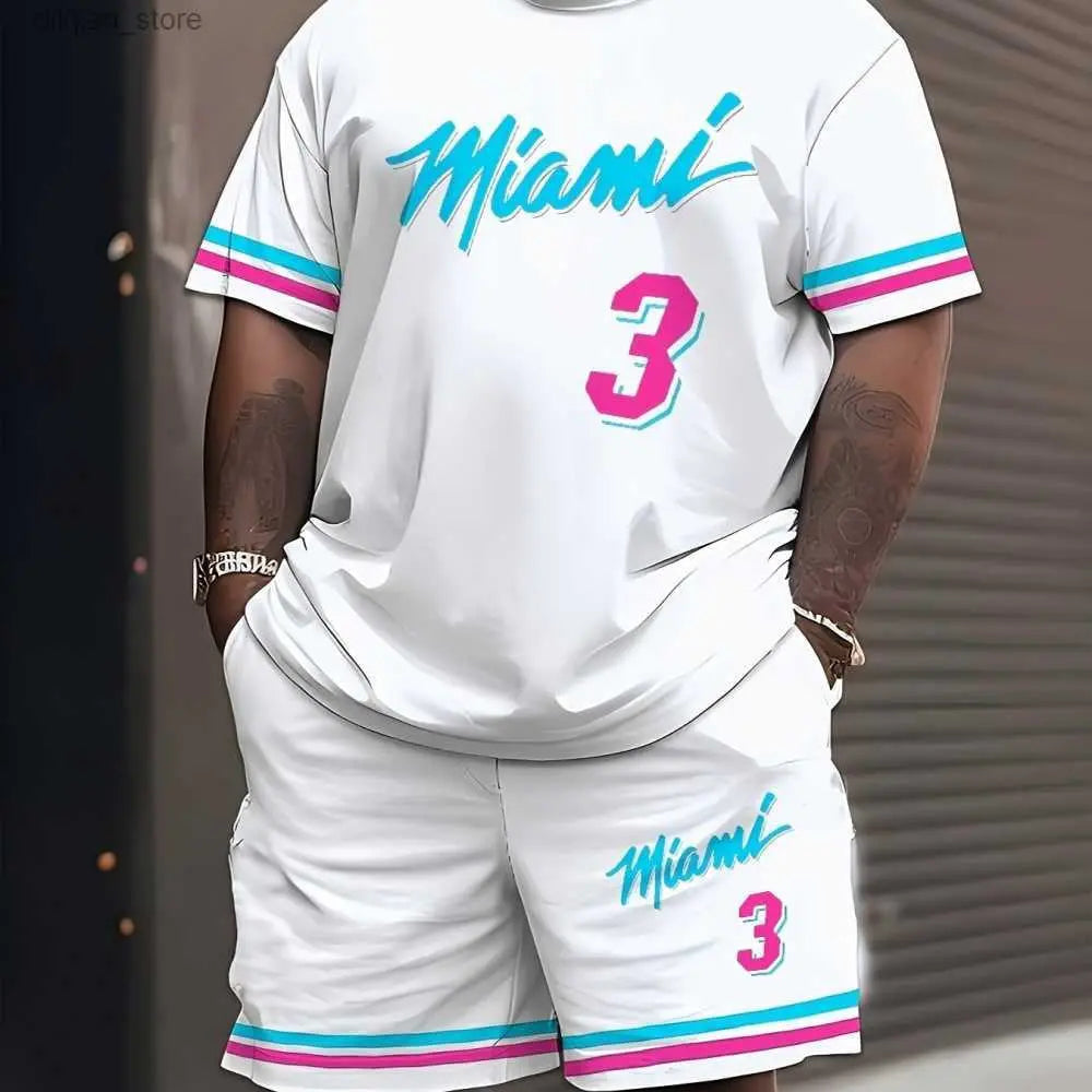 Men's Creative Casual 3d Printed T-shirt Shorts Two-piece Suit null