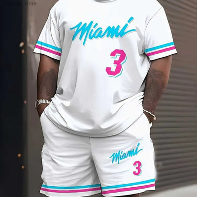 Men's Creative Casual 3d Printed T-shirt Shorts Two-piece Suit null