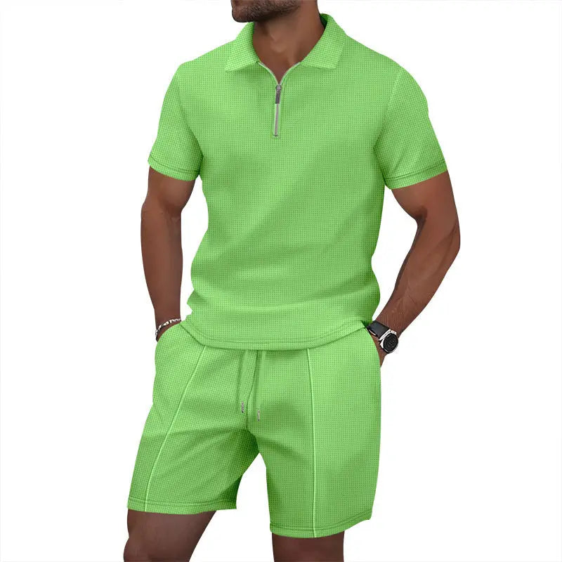 Solid Color Polo Collar T-shirt Shorts Casual Suit null