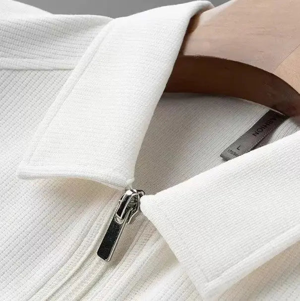 Pure Color Half Zip Short Sleeve T-shirt null