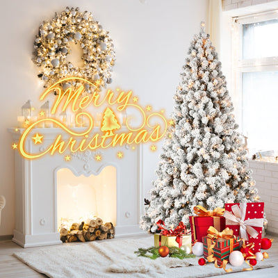 5ft 6ft 8ft 9ft Pre-Lit Flocked Christmas Tree Hinged Artificial Xmas Trees Premium PVC Branches With Lights null