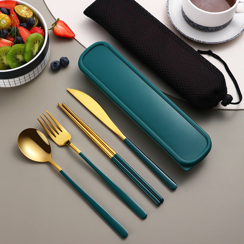 304 Dinnerware Set Flatware Kitchen Accessories Camping Travel Sets Gold Knife Fork Spoon Portable Cutlery Sets With Case null
