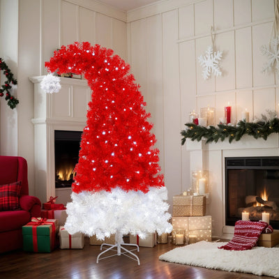 6FT Artificial Christmas Tree With LED Light, Santa's Hat Shape Artificial Whimsical Xmas Tree With 1050 Tip, Curved Xmax Tree null