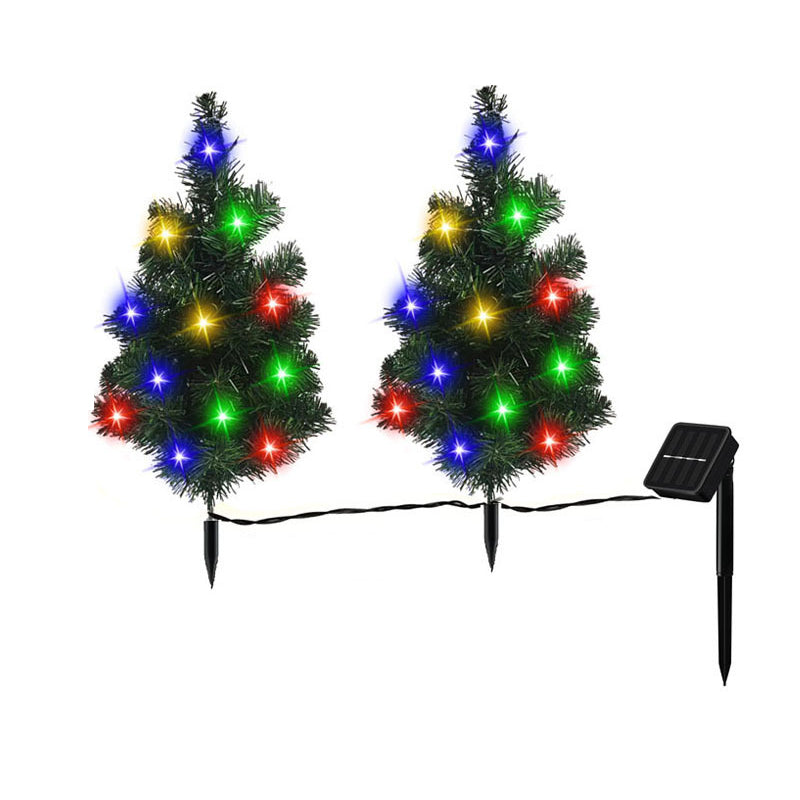 2 Packs Solar Christmas Tree, Solar Powered Pathway Christmas Tree With Multicolored LED Lights, So null
