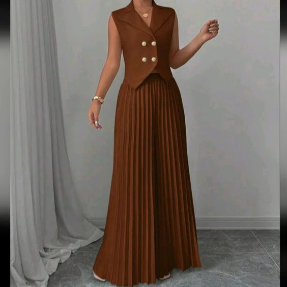 Fashion Vest Pleated Skirt Blouse And Pants Women's Clothing null