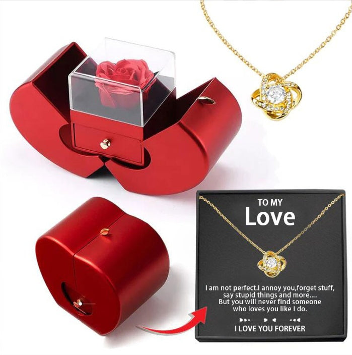 Fashion Jewelry Box Red Apple Christmas Gift Necklace Eternal Rose For Girl Mother's Day Valentine's Day Gifts With Artificial Flower Rose Flower Jewelry Box null