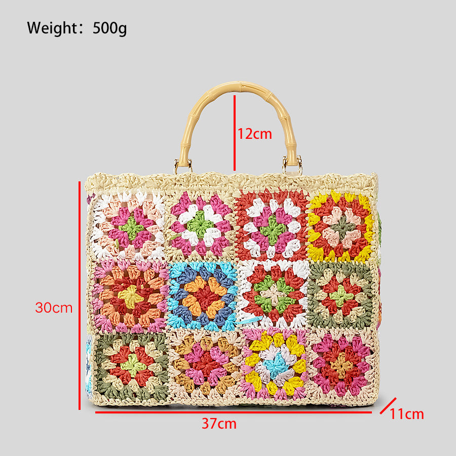 Fashion Cool Contrast Color Straw Bag Women null