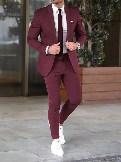 Two-piece Solid Color Slim-fit Coat Suit Pants null